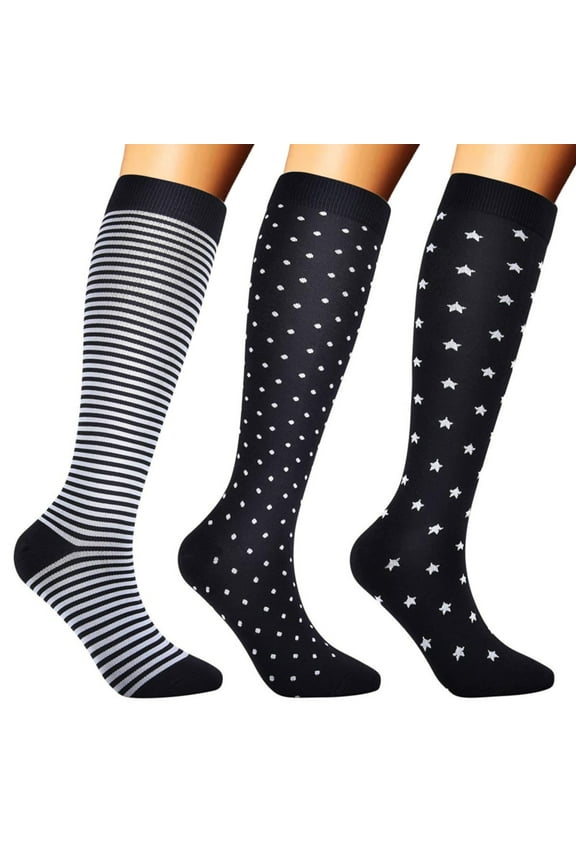 Stockings in Sale, Double-Packed Compression Socks for Men and Women, Colorful Support Socks for Sports, Flying, Running, Traveling and Cycling 3 Pairs Of* Socks Black