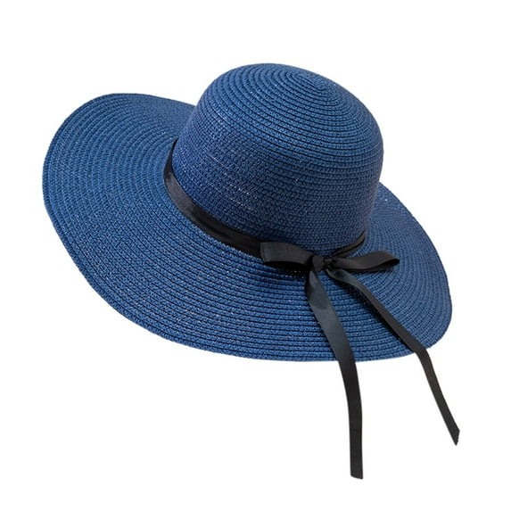 Hontri Straw Sun Hats in Clearance, Spring and Summer Women Beach Personality Holiday Casual Woven Sun Hat, Female Navy One Size