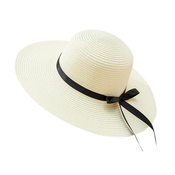 Hontri Straw Sun Hats in Clearance, Spring and Summer Women Beach Personality Holiday Casual Woven Sun Hat, Female White One Size