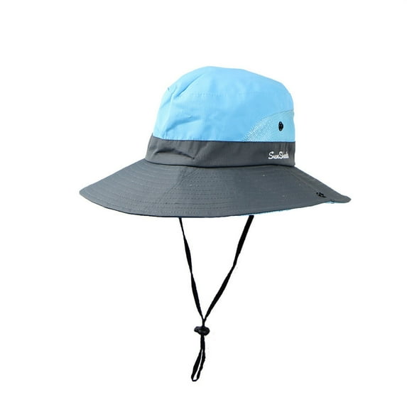 Hontri Sun Hat in Sale, Women's Uv Protection Wide Visor Cool Mesh Ponytail Hole Hat Foldable Hat Beach Hat Blue