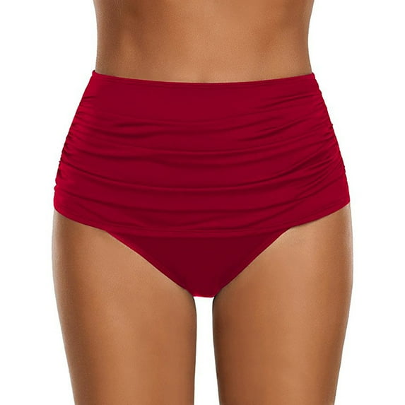 Hontri Swimwear Tankini for Women 2024 Deals Under $20, Women's High Waisted Swim Bottom Ruched Bikini Tankini Swimsuit Briefs Rd/L Red L