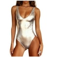 thumbnail image 1 of Hontri Swimwears One Pieces Women Shiny Metallic Two One Piece Swimsuits Bikini Bathing Suit Vest Jumpsuit Silver L, 1 of 6