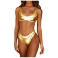 thumbnail image 1 of Hontri Swimwears One Pieces Women Shiny Metallic Two One Piece Swimsuits Bikini Bathing Suit Vest Jumpsuit Yellow L, 1 of 5