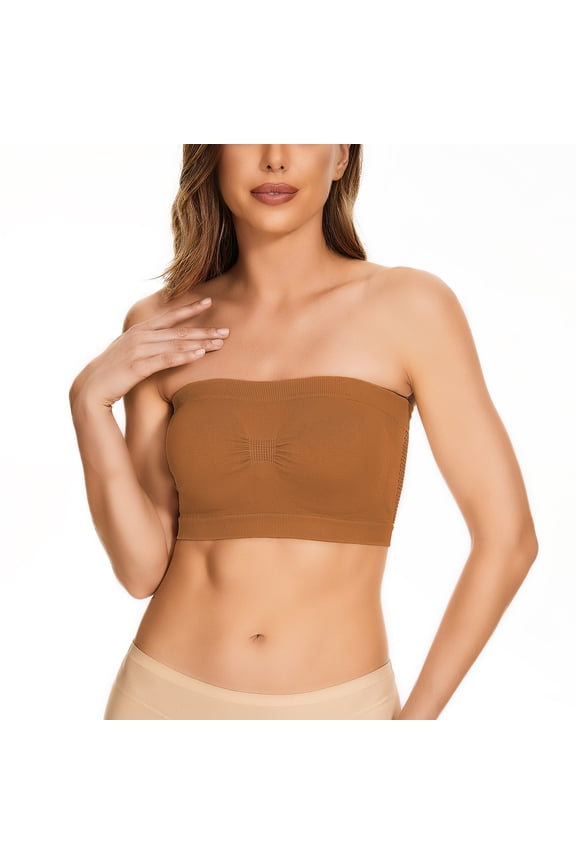 Tube Top, Womens Non Padded Bandeau Bra Wire Strapless Convertible Bralettes Basic Layer Top Bra Coffee M under $10