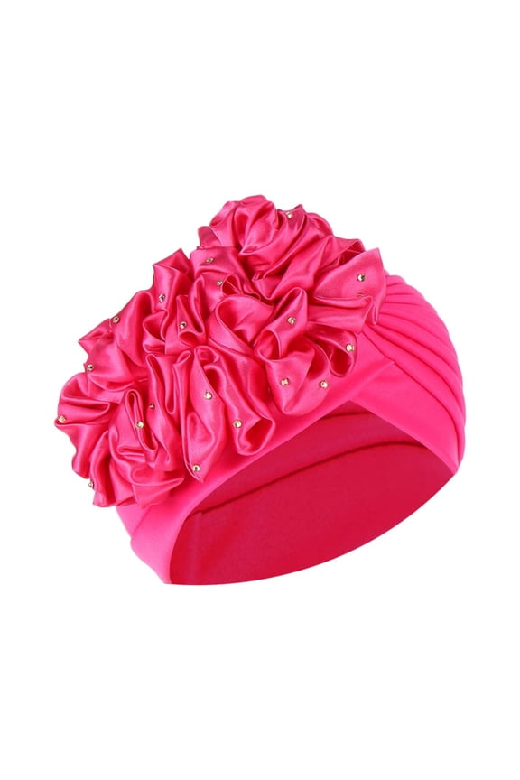 Turban Cap Head Wraps in Sale, Women's Solid Beaded Indian Hat Muslim Ruffled Cancer Chemotherapy Hat Beanie Wrap Hat Chemo Head Wraps Hot Pink