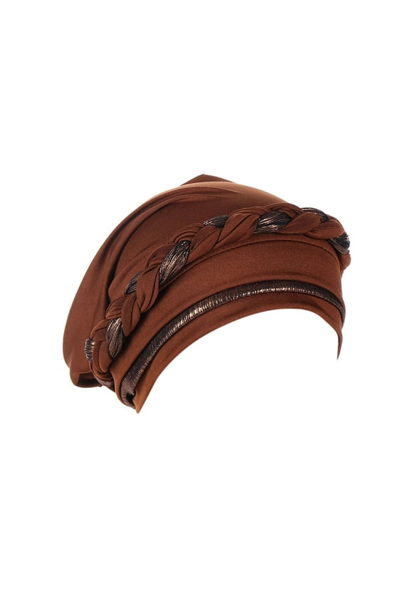 Turban Cap Head Wraps on Sale, Women's Braid Hat Muslim Ruffle Cancer Hijab Wrap Hat Chemo Head Wraps Coffee