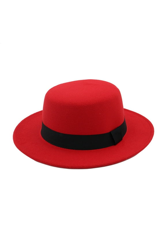 Vintage Baseball Cap Clearance! Womens Wide Brim Wool Felt Flat Top Fedora Hat Party Church Trilby Hats Cap Red