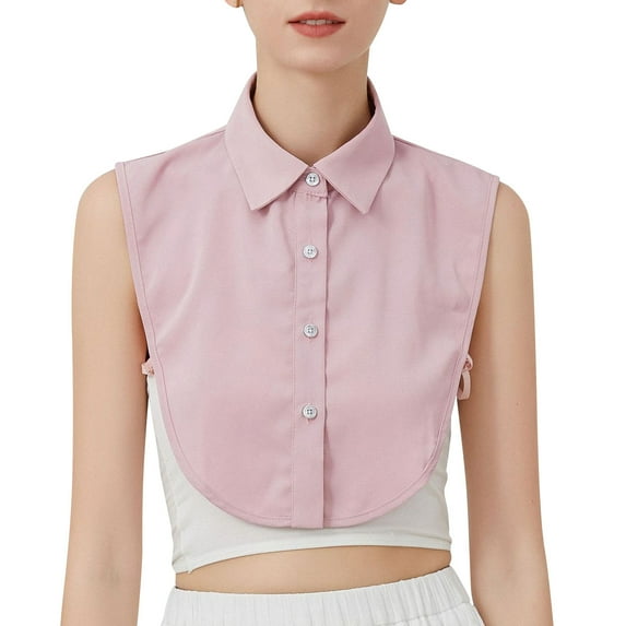 Hontri White Collar Women Solid Ruffle Detachable Blouse with False Collar Half Elastic Waist Shirt Collar-False Blouse