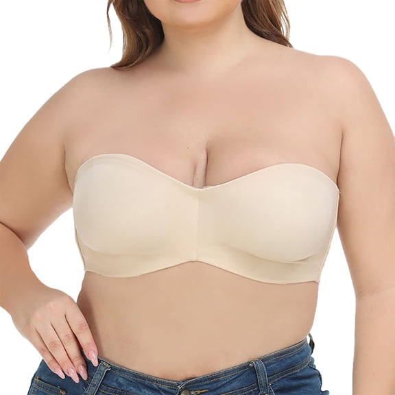 Hontri Wirefree Comfort Bra - Breathable Cotton Bralette with Removable Padding, Seamless Strapless Design for Everyday Wear (Beige | 75B)