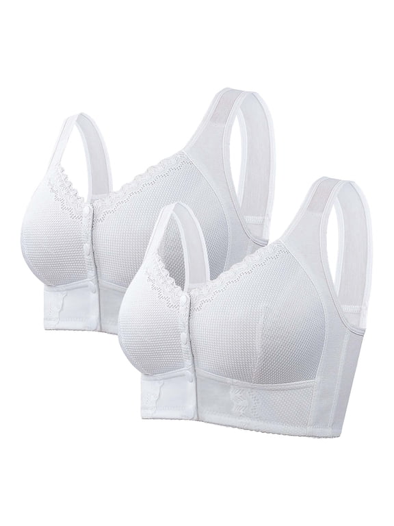 Wirefree Front Closure Bras for Seniors - Breathable Support Bras for Elderly Women (Comfort, Lightly Lined) White 1 58