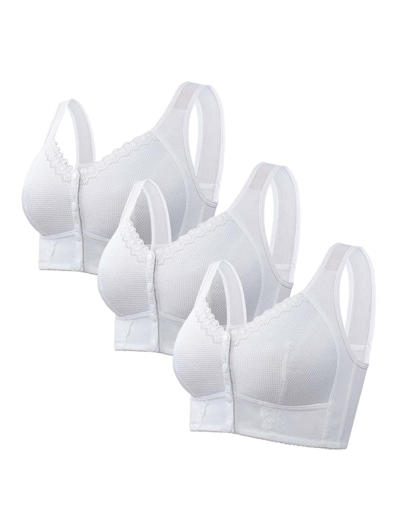 Wirefree Front Closure Bras for Seniors - Breathable Support Bras for Elderly Women (Comfort, Lightly Lined) White 1 58