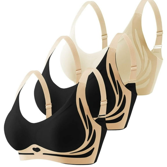 Hontri Wirefree Seamless Bras 3-Pack - Anti-Sagging Full Coverage Sports Bra, Non-Padded Comfort Bralette for Lounge & Sleep (J | L)