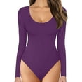 thumbnail image 1 of Hontri Women Onesises, Womens Crew Neck Long Sleeve Bodysuit Comfortable Against The Skin Tops Sexy Body Suits Women Clothing Purple L under $10, 1 of 7