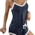 thumbnail image 1 of Hontri Women Pajama Sets, Women Sleepwear Sexy Push Up Two Pieces Sleeveless Shorts Set Sexy Underwear Sleepwear Suit Pajamas Navy S under $10, 1 of 6