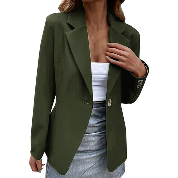 Hontri Women's Blazers & Suit Jackets Women Casual Solid Single Button Lapel Long Sleeve Slim Suit Temperament Blazers Coat for Ladies Army Green Xxl