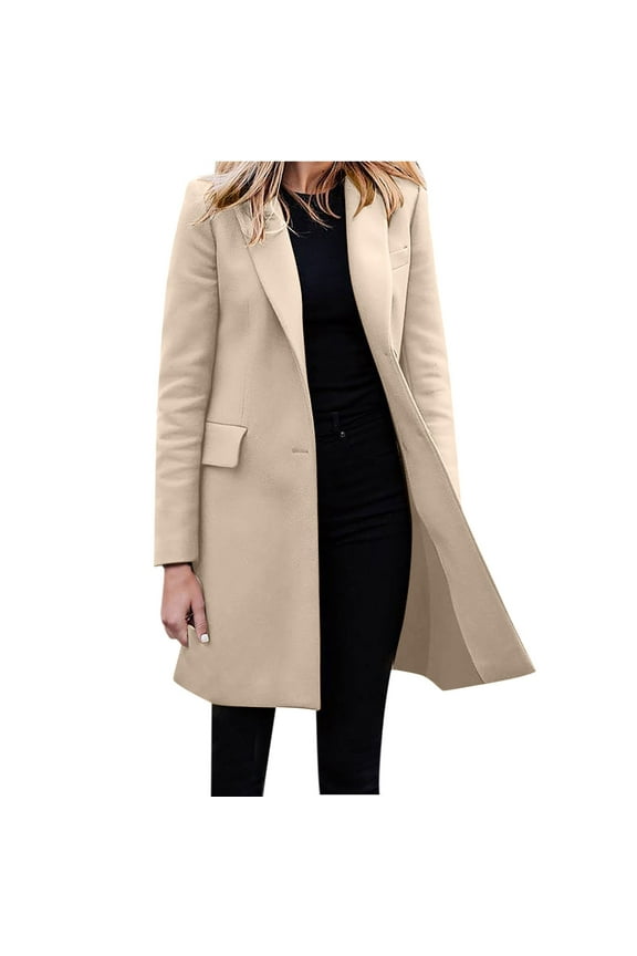 Women's Blazers & Suit Jackets Women's Autumn/Winter Jacket Casual Fashion Long Sleeved Mid Long Coat Single Breasted Suit Jacket Khaki M