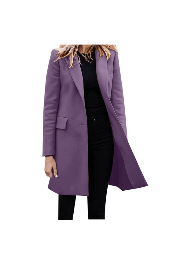 Women's Blazers & Suit Jackets Women's Autumn/Winter Jacket Casual Fashion Long Sleeved Mid Long Coat Single Breasted Suit Jacket Purple L