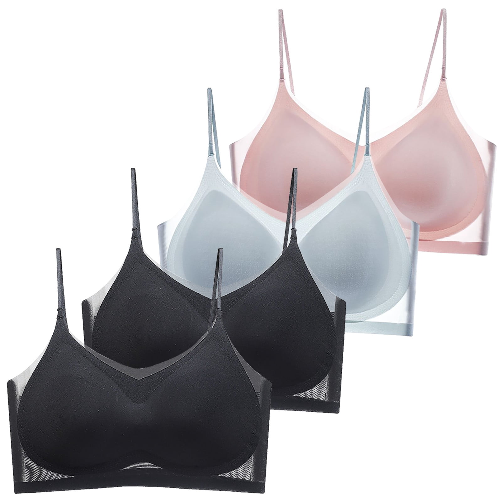 Hontri Women's Bra Set 4-Piece Sheer Mesh Seamless Bralette Supportive ...