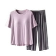 thumbnail image 1 of Hontri Women's Capri Pajama Set - 3/4 Length Sleepwear with Chest Pads - Breathable Summer Nightwear Outfit (M-XXXXL) (Pink | XXL), 1 of 5
