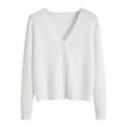 thumbnail image 1 of Hontri Women's Cardigan, Women's Autumn and Winter Long Sleeve V Neck Soft Knit Solid Color Cardigan White One Size under $10, 1 of 9