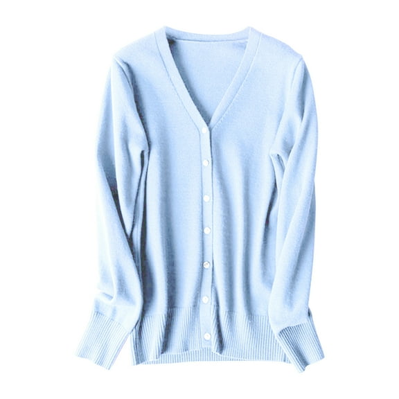 Hontri Women's Cardigan Women's Classic Button Down Long Sleeve V Neck Soft Knit Sweater Sky Blue Xl
