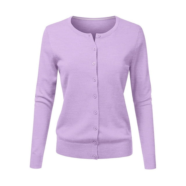 Hontri Women's Cardigan Women's Round Neck Cardigan Knitted Long Sleeved Large Yards Loose Solid Color Short Sweater Jacket Cardigan Purple 3Xl