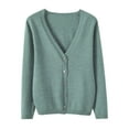 thumbnail image 1 of Hontri Women's Cardigan Women's Spring and Autumn Leisure Loose Solid Long Sleeve V Neck Button Knitted Soft Cardigan Coat Mint Green L, 1 of 6