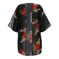 thumbnail image 1 of Hontri Women's Cardigans Lightweight Deals under $15, Women Floral Print Chiffon Cardigan Short Sleeve Loose Beach Wear Cover Up Blouse Top Black M, 1 of 8