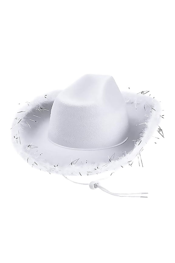 Women's Carnival Fur-Rim Cowboy Hat Flannel-Rim Decorative Hat Western Cowboy Shaped Hat | Accessories Clearance! White One Size