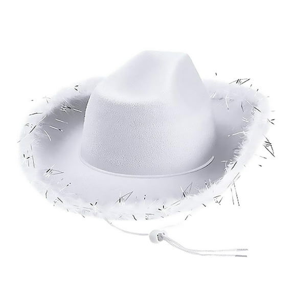 Hontri Women's Carnival Fur-Rim Cowboy Hat Flannel-Rim Decorative Hat Western Cowboy Shaped Hat | Accessories Clearance! White One Size