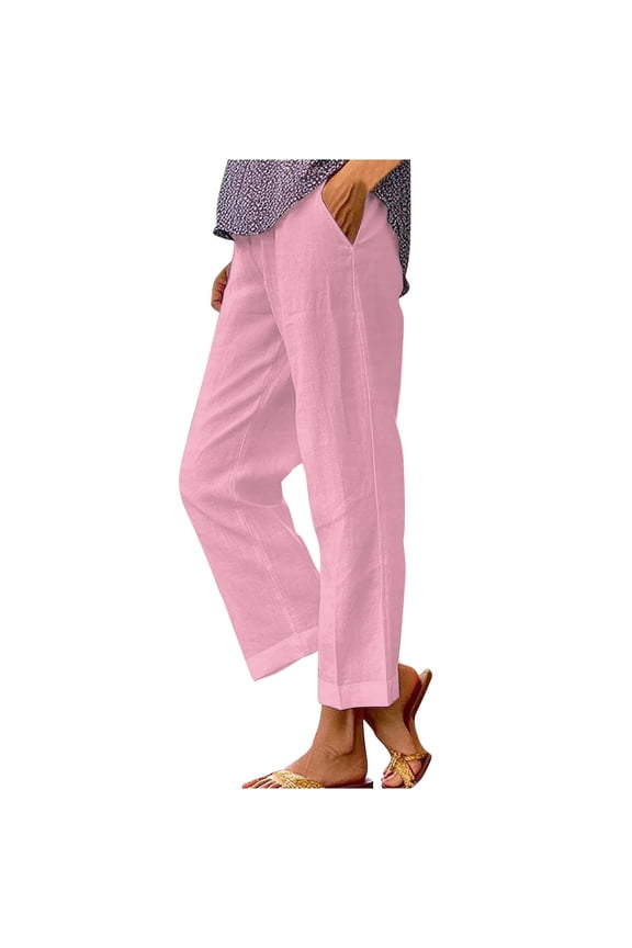 Women's Casual Pants Women's Loose Pocket Patchwork Cotton and Linen Casual Pants Pink Xxl