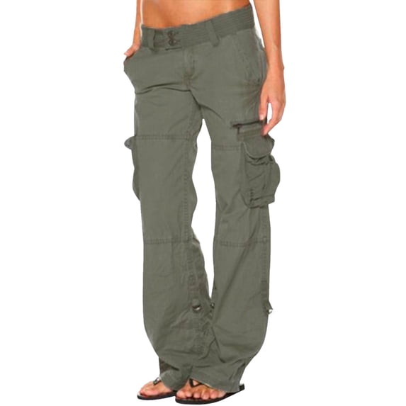 Hontri Women's Casual Pants, Womens Retro Cargo Pants with Pockets Outdoor Casual Ripstop Camo Construction Multiple Pocket Work Pants Grey S