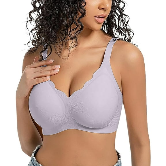 Hontri Women's Comfortable Wireless Bras - Less Seam for Daily Wear Purple 3XL