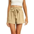 thumbnail image 1 of Hontri Women's Elastic Waist Drawstring Solid Color Casual Shorts | Women's Pants Clearance! Beige Large, 1 of 4