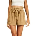 thumbnail image 1 of Hontri Women's Elastic Waist Drawstring Solid Color Casual Shorts | Women's Pants Clearance! Khaki X-Large, 1 of 4