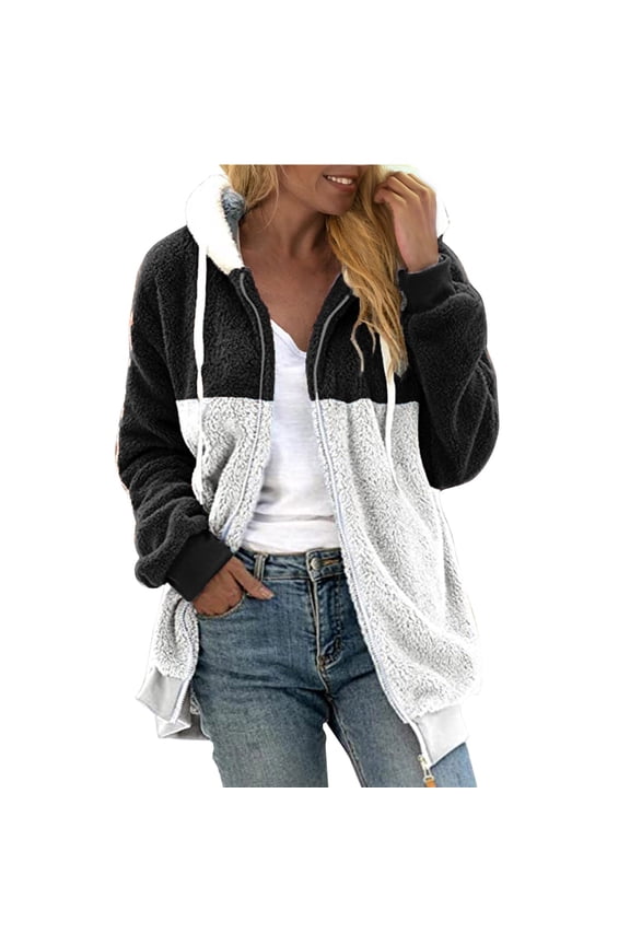 Women's Fleece Jackets & Coats on Sales, Women's Fashion Casual Hooded Zipper Pocket Plush Sweater Jacket Pink,Purple,Black,Mint Green,Ag,Coffee,Brown,Dark Gray,Wine