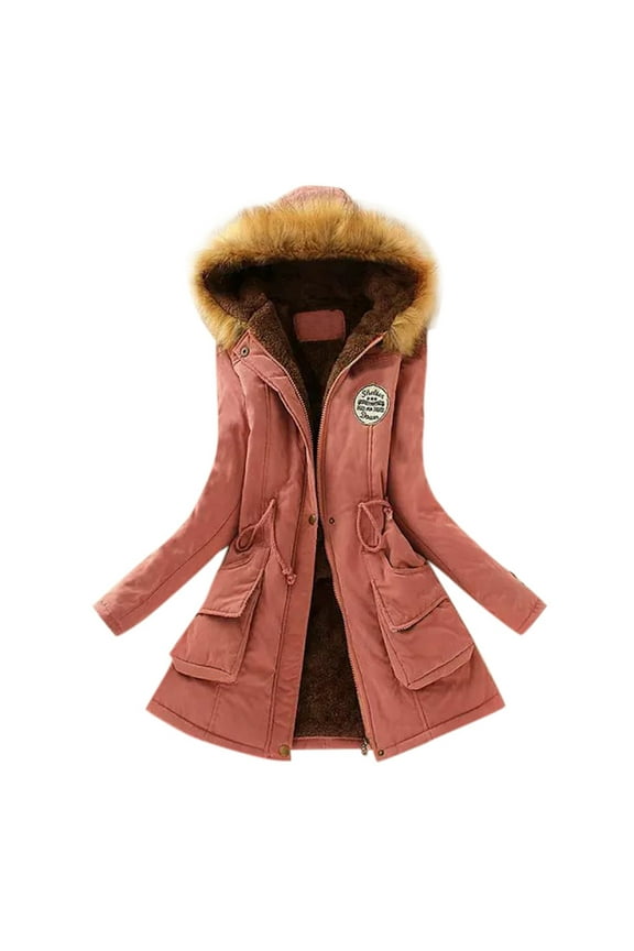 Women's Fleece Jackets & Coats, Winter Womens Warm Coat Hooded Jacket Slim Winter Outwear Coats Pink S