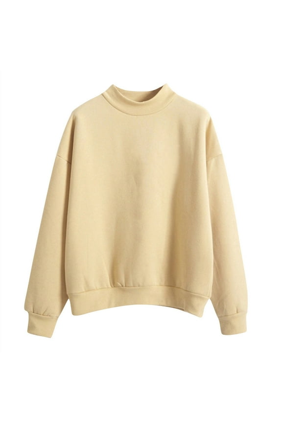 Women's Fleece Jackets & Coats, Women O-Neck Solid Color Turtleneck Long Sleeve Plus Velvet Sweatshirt Yellow Xl