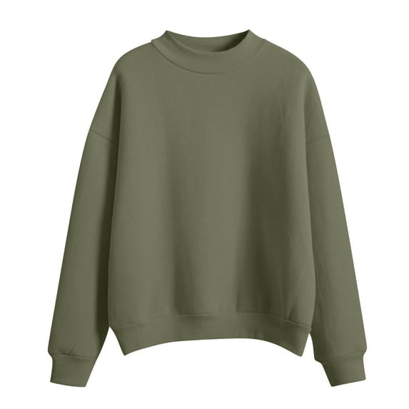 Hontri Women's Hoodless Sweatshirt, Women's Solid Color Round Neck Oversized Sweatshirt Loose Fit Long Sleeve Light Sweatshirt Loose Blouse Green S under $10
