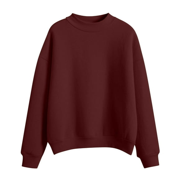Hontri Women's Hoodless Sweatshirt, Women's Solid Color Round Neck Oversized Sweatshirt Loose Fit Long Sleeve Light Sweatshirt Loose Blouse Wine L under $10