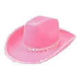 thumbnail image 1 of Hontri Women's Masquerade Party Silver Brim Dick Cowboy Hat Silver Brim Western Cowboy Hat | Accessories Clearance! Pink One Size, 1 of 2