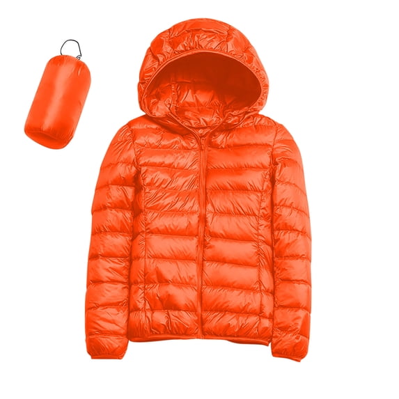 Hontri Women's Parkas Women Warm Waterproof Lightweight Jacket Hooded Windproof Winter Coat with Recycled Insulation Winter Slim Short Hooded Warm White Duck Down Coat Outerwear Orange S