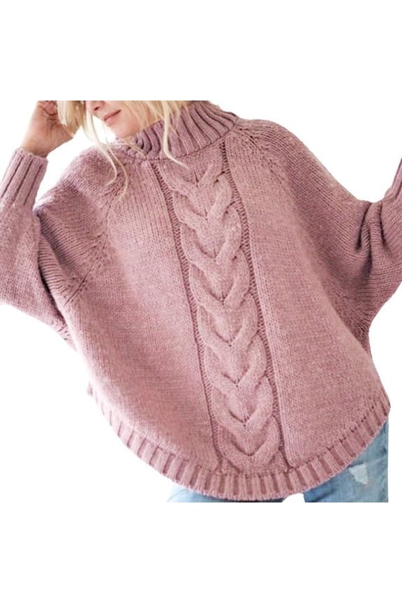 Women's Plus Long Sweater Coat on Sales, Women's Turtleneck Batwing Sleeve Loose Oversized Chunky Knitted Pullover Sweater Jumper Gray,Khaki,Yellow,Pink
