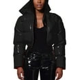 thumbnail image 1 of Hontri Women's Puffer Jackets, Ladies Autumn and Winter Warm Short Shiny Padded Hooded Leather Jacket Black M, 1 of 9