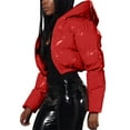 thumbnail image 1 of Hontri Women's Puffer Jackets, Ladies Autumn and Winter Warm Short Shiny Padded Hooded Leather Jacket Red L, 1 of 7