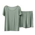thumbnail image 1 of Hontri Women's Short Sleeves Casual Two Piece Pajamas Suit Mint Green XXL, 1 of 7