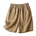 thumbnail image 1 of Hontri Women's Shorts Women Summer Cotton Linen Shorts Elastic Waist Shorts Casual Wide Leg Loose Lightweight Short Pants with Pockets Khaki M, 1 of 7