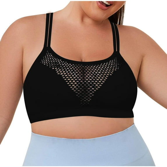 Hontri Women's Solid Color Underwire Bra - Large Size Hollow Sports Black L