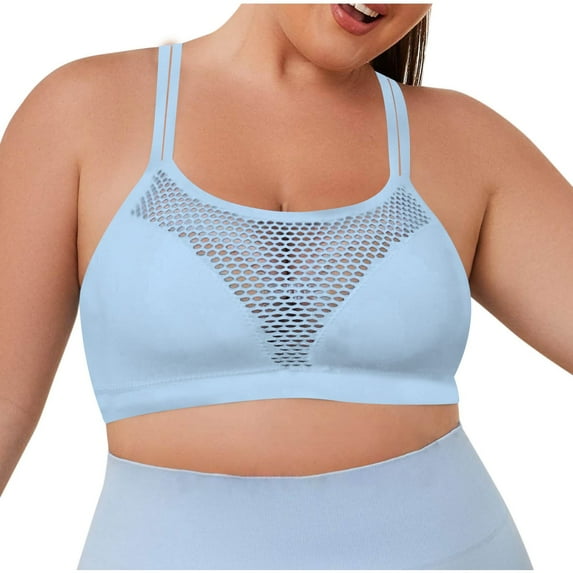 Hontri Women's Solid Color Underwire Bra - Large Size Hollow Sports Blue 1 L