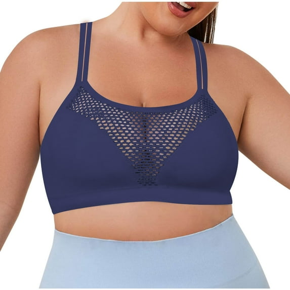 Hontri Women's Solid Color Underwire Bra - Large Size Hollow Sports Blue 2 M